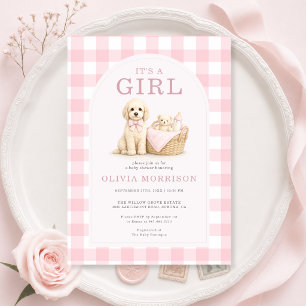 É um Convite de Chá de Bebê Menina Cachorrinho Xad