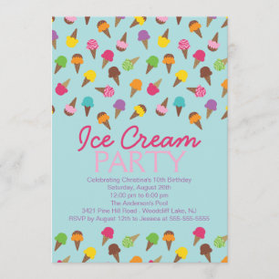 É um convite de festas do sorvete do verão