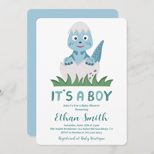 É um convite para Chá de fraldas de Dinossauro Bon (Frente/Verso)