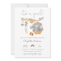 É um convite para Chá de roupas de bebê