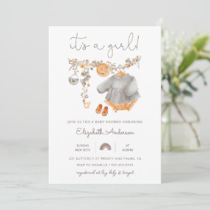 É um convite para Chá de roupas de bebê