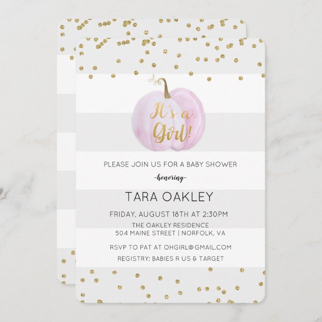 É um convite para Chás de fraldas de abóbora (Frente/Verso)