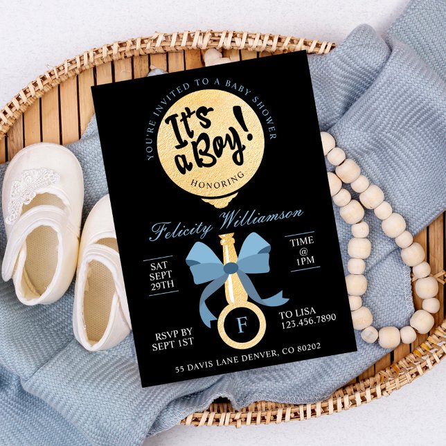 É um convite para Chás de fraldas de Bebê (It's A Boy Baby Rattle Baby Shower Invitation)