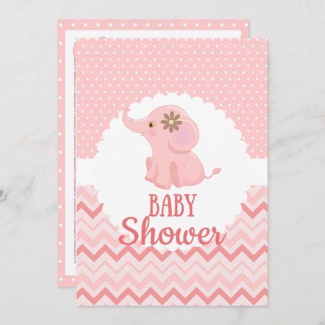 É um Convite para Chás de fraldas de Menina (Frente/Verso)