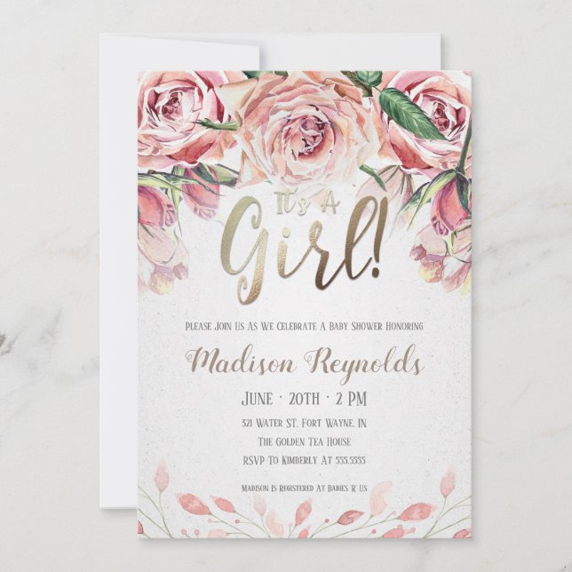 É um convite para Chás de fraldas de Tea Party (Frente)