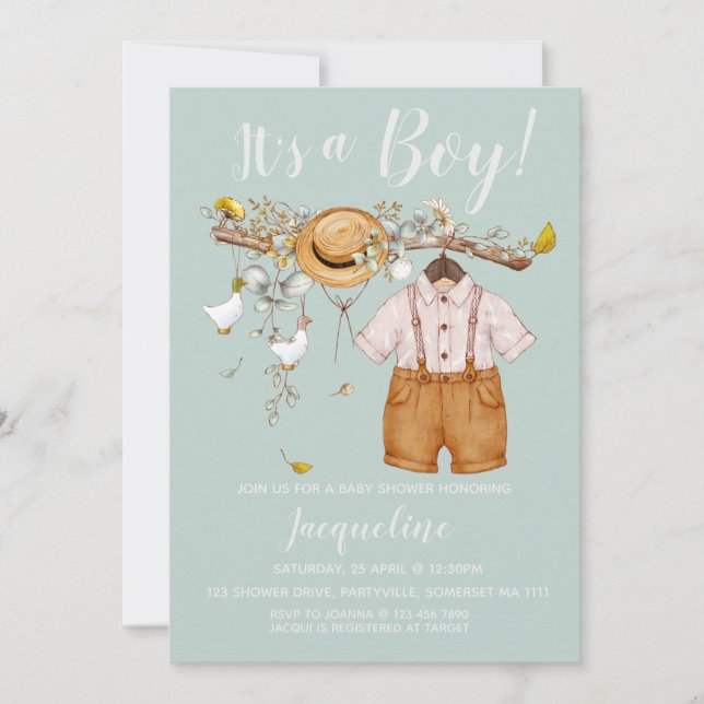 É um convite para Chás de fraldas Floral Boy (Frente)