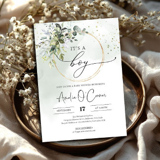 É um convite para Chás de fraldas Greenery Boho