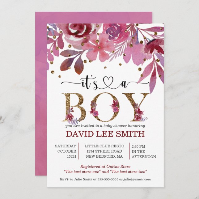 É um garoto Lila e um Dourado Chá de fraldas Confe (Frente/Verso)