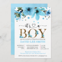 É um menino Aquarela azul claro e dourado