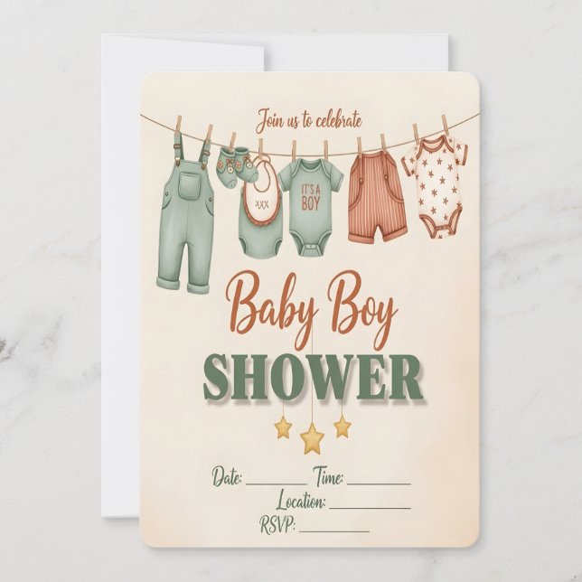 É um Menino! Convite para Chá de Bebê Masculino (Frente)