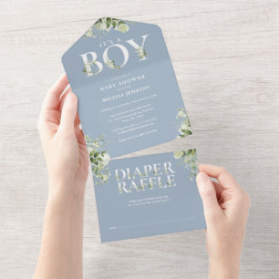 É um Menino Floral Verde Musgo Azul Baby Shower