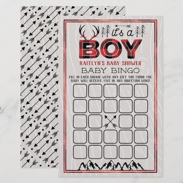 É um menino! Xadrez russa Lumberjack Baby Bingo (Frente/Verso)