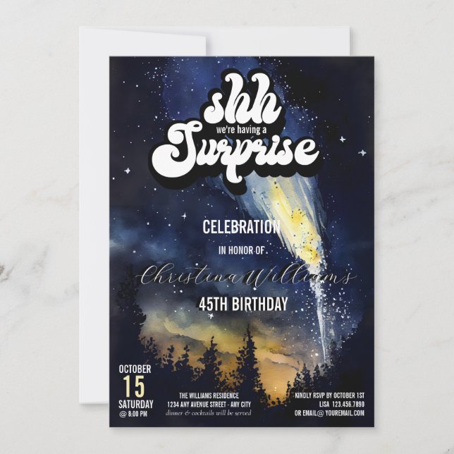 É uma Festa Surpresa | Convite Noite Estrelada (Frente)