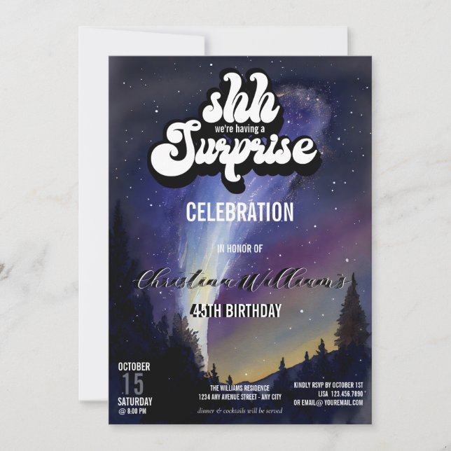 É uma Festa Surpresa | Convite Noite Estrelada (Frente)