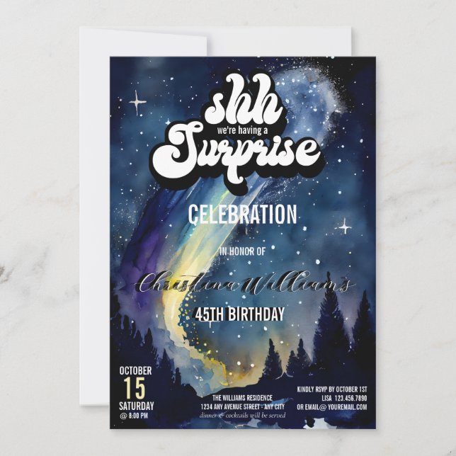 É uma Festa Surpresa | Convite Noite Estrelada (Frente)