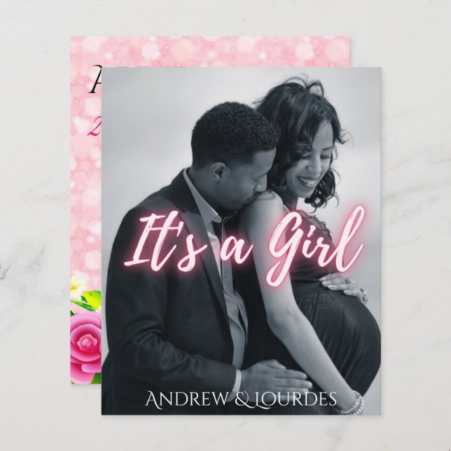 É uma Foto Elegante Rosa Menina (Frente/Verso)