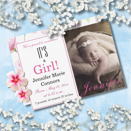 É uma garota! Anúncio de Nascimento Floral Rosa