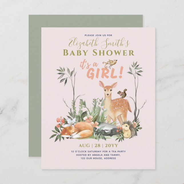 É uma garota! Bons Animais Da Floresta Chá Inv. (Frente/Verso)