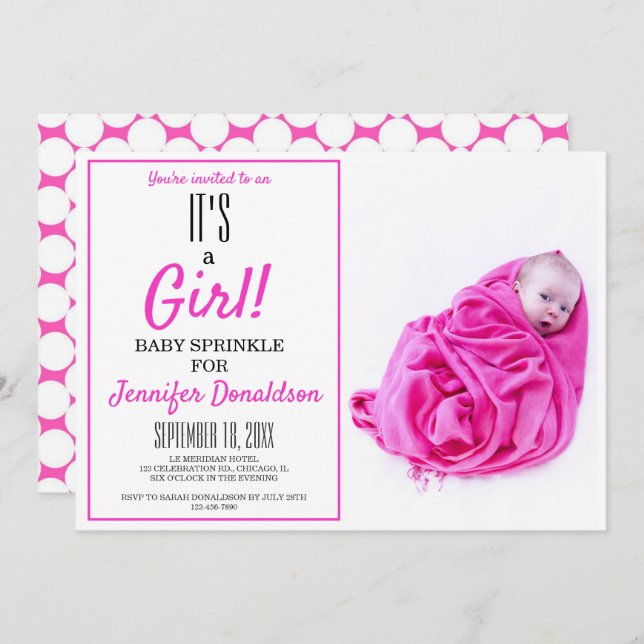 É uma garota! Convite de Fotografia Rosa Sprinkle (Frente/Verso)
