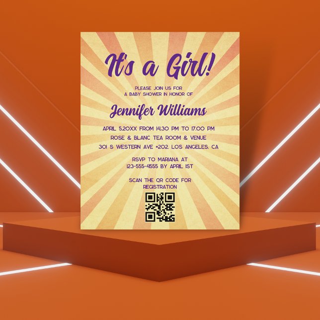 é uma menina, convite de chá de bebê código qr ret (Criador carregado)