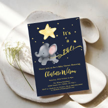 É uma Menina! Elefante Fofo e Convite de Chá de Be