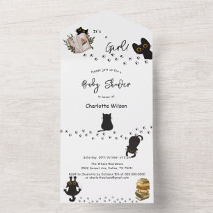 É uma Menina! Festa de Bebê de Gatinho Preto Fofo