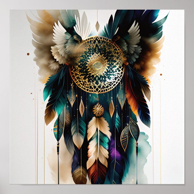 Eagle Feather e Dreamcatcher Wall Art Poster (Frente)