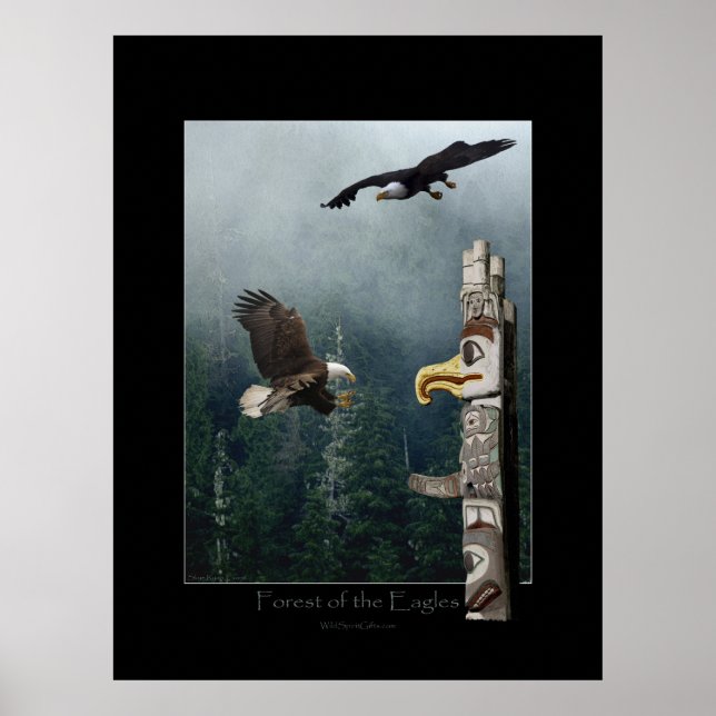 Eagles, Forest & Haida Totem Art Poster (Frente)