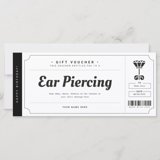 Ear Piercing - Certificado de Voucher de Presente (Frente)
