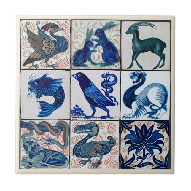 Earthen Ware Animais Blue White | Azulejo cerâmico (Frente)