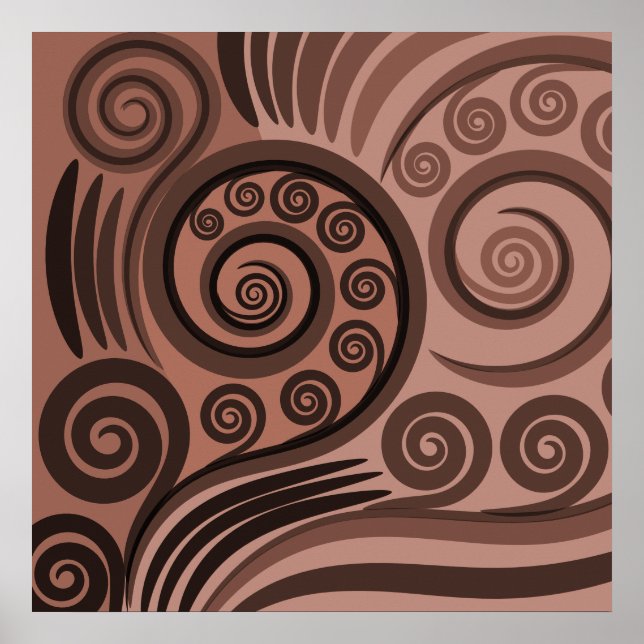 Earthy Brown Fern Frond Curls Poster (Frente)