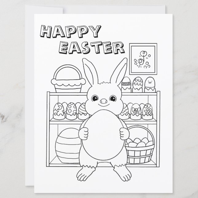 Easter Bunny Egg Kids Coloring Page Paper Sheet (Frente)
