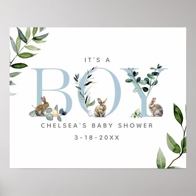 Easter Bunny Rabbit Boy Baby Shower Welcome Poster (Frente)