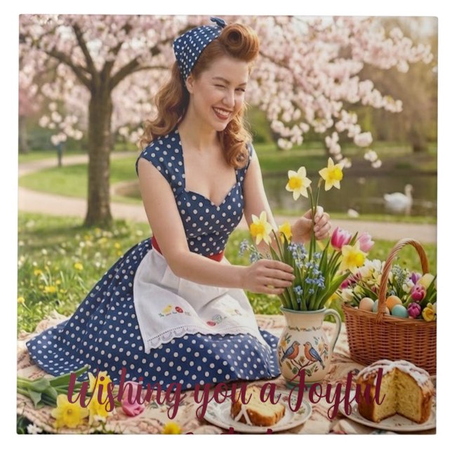 Easter Picnic Vintage Style: Ceramic Tile (Frente)