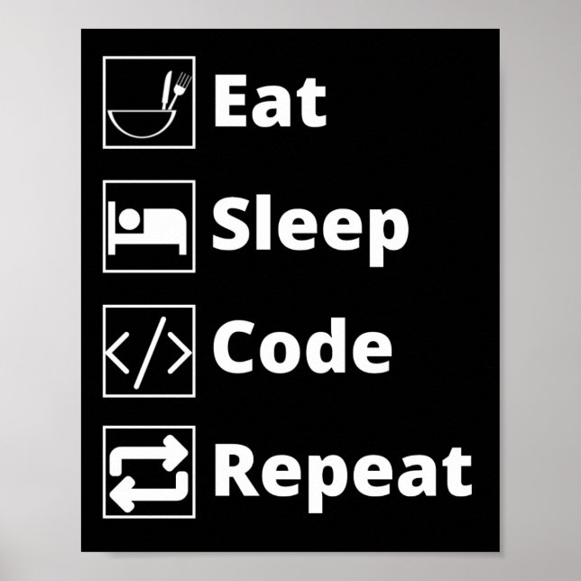 Eat Sleep Code Repetir Poster (Frente)