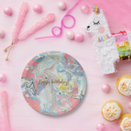 Ebru Pastel Abstrato — Pratos de Papel Caprichosos