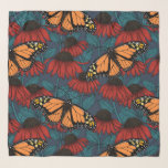 Echarpe Borboleta-monarca em camponeses vermelhos<br><div class="desc">Um padrão sem costura desenhado à mão com conflitantes e borboletas monarcas.</div>