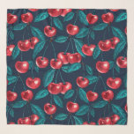 Echarpe Cerejas vermelhas em azul escuro<br><div class="desc">Fruta de cereja pintada à mão,  aquarela e padrão de tinta</div>