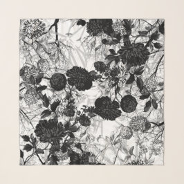 Echarpe Céu Floral Preto e Branco de Inverno