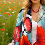 Echarpe Cinza Vermelha e Azul Moderna Floral<br><div class="desc">Esta floral arrojada apresenta flores vermelhas brilhantes e folhas em tons de cinza e cinza azul. Foi imaginado com IA.</div>