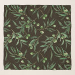 Echarpe Coloração aquosa dos ramos de oliveira em preto<br><div class="desc">ramos de oliveira pintados com aquarelas,  design de padrão sem costura</div>