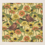 Echarpe Crenças e flores em amarelo pálido<br><div class="desc">Padrão de vetor pintado à mão com aves vivas,  zinnias e flores rudbeckia</div>