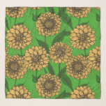 Echarpe Dahlias em amarelo e verde<br><div class="desc">Padrão sem costura feito de flores de dália desenhadas à mão</div>