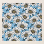 Echarpe Daisies, flores silvestres em azul<br><div class="desc">Padrão de vetor desenhado à mão com flores margaridas brancas</div>