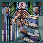 Echarpe Deco de Arte Verde e Roxo<br><div class="desc">Este elaborado design geométrico está no humor dos movimentos Art Nouveau e Art Deco. As cores são tons suaves de chel, verde e roxo. Esta arte foi imaginada em IA.</div>