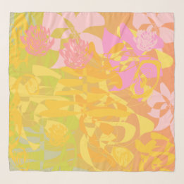 Echarpe Delicate Orange Olive Green Floral Chiffon Scarf