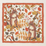 Echarpe Esquilos de outono e flora autóctone em branco<br><div class="desc">Esquilos pintados à mão e flora florestal do outono</div>