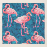 Echarpe Flamingos em folhas de bananas azuis<br><div class="desc">Pintado manual com aquarelas flamingo bird,  padrão sem costura</div>