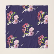 Floral no Blue Chiffon Scarf