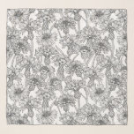 Echarpe Flores, flores silvestres, a preto e branco<br><div class="desc">Padrão de vetor desenhado à mão com dispositivos de comando</div>